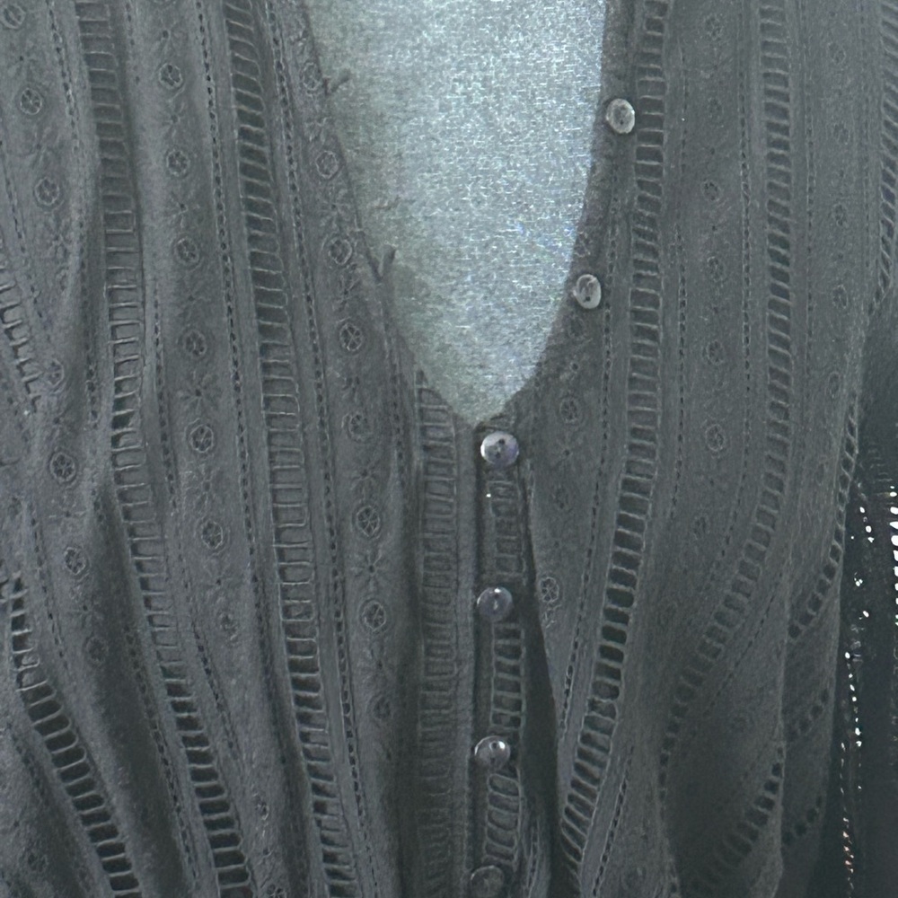 Black Eyelet Tie-Waist Long Sleeve Mini Dress - Picture 6 of 7